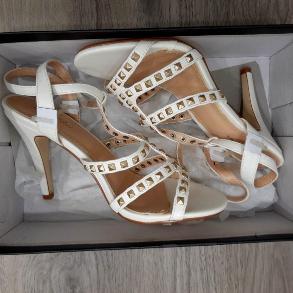 Ladies white  strappy studded stiletto sandal. Size 7. Brand new.